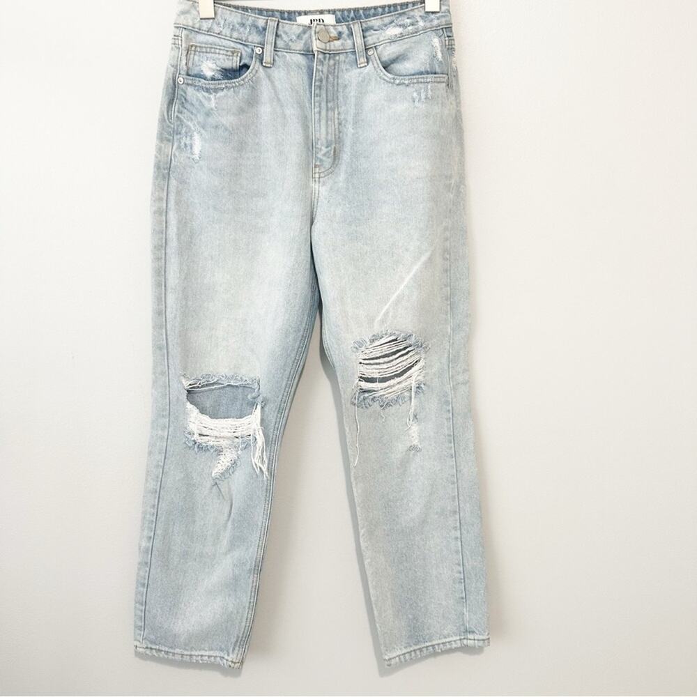JBD just black denim high rise straight leg distressed jeans size 27 blue denim